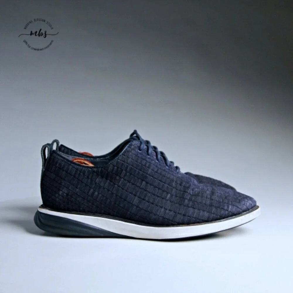 Cole Haan Grand Evolution Oxford Woven Leather Blue Shoes‎ Men 8.5